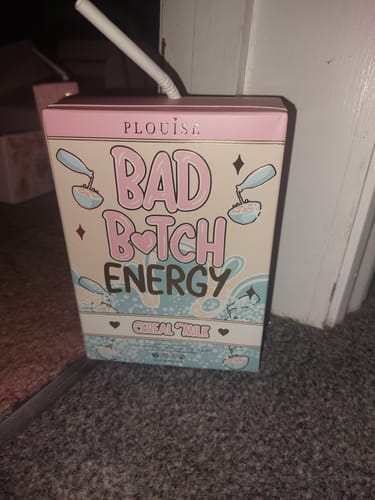 Customer's packaging for the P.Louise Bad Bitch Energy Lip Duo, styled as a 'Cereal Milk' carton with a straw.