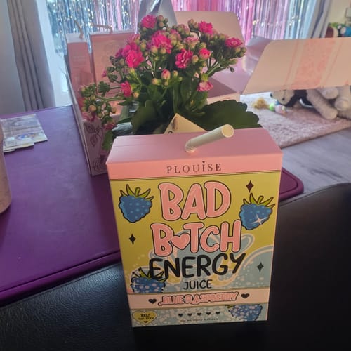 Customer's packaging for the Bad Bitch Energy Lip Duo, designed to look like a colorful juice box.