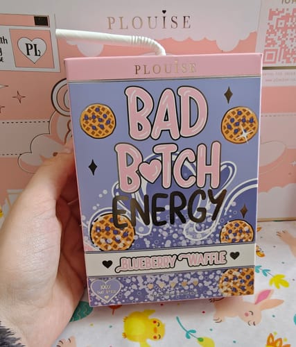 Reviewer holding the 'Blueberry Waffle' box for the P.Louise Bad Bitch Energy Lip Duo.